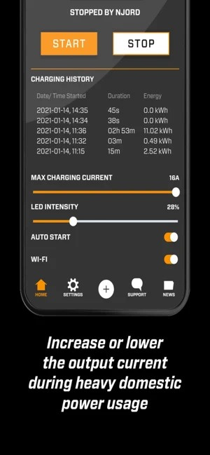 Mobilapp för CTEK NJORD GO med laddningsinformation och inställningar.