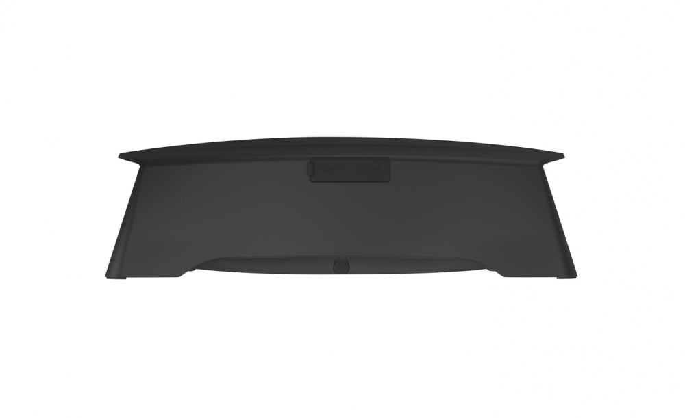 Portabel batteriladdare med ett slankt, svart och avsmalnande design.