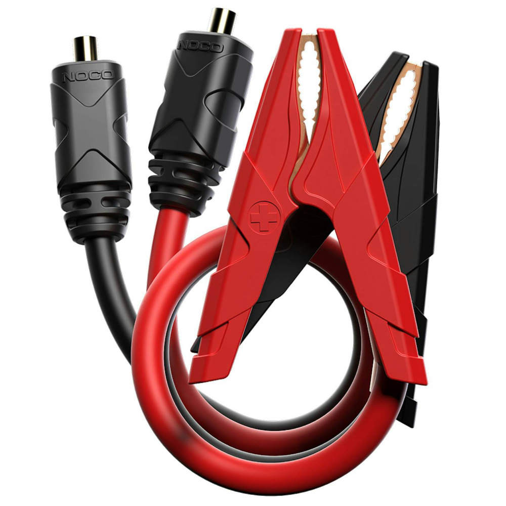 Batteriklämmor i röd och svart färg med kablar för NOCO Boost MAX GB500+.