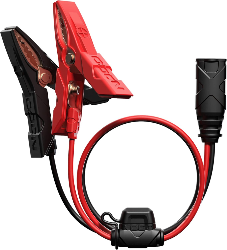 Snabbkontakt med batteriklämma i röd och svart färg, anslutningskabel.