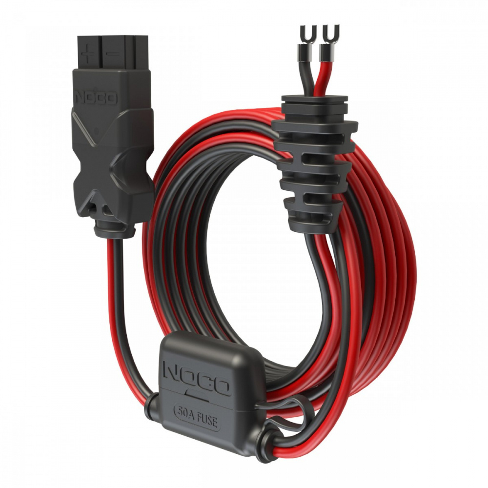 En kabel med Anderson SB50-kontakt och en säkerhetsbrytare.