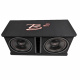 B2 Audio DVPE212, 2x12 tums baslåda En svart baslåda med två 12-tums högtalare och B2-logotyp.