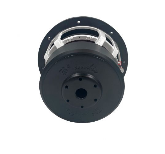 Ett 8 tums baselement med svart och vitt hölje.