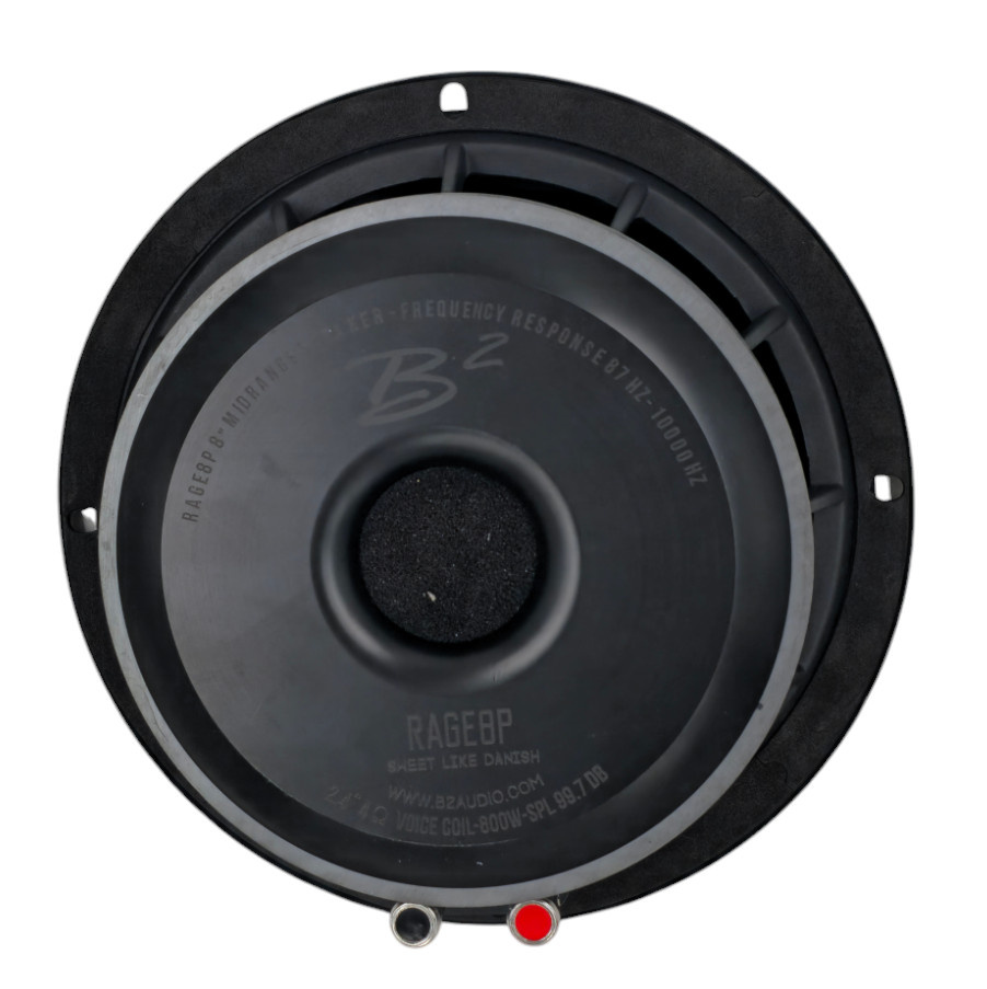 En midbas med en 8-tums kon och detaljerad design för ljudåtergivning.