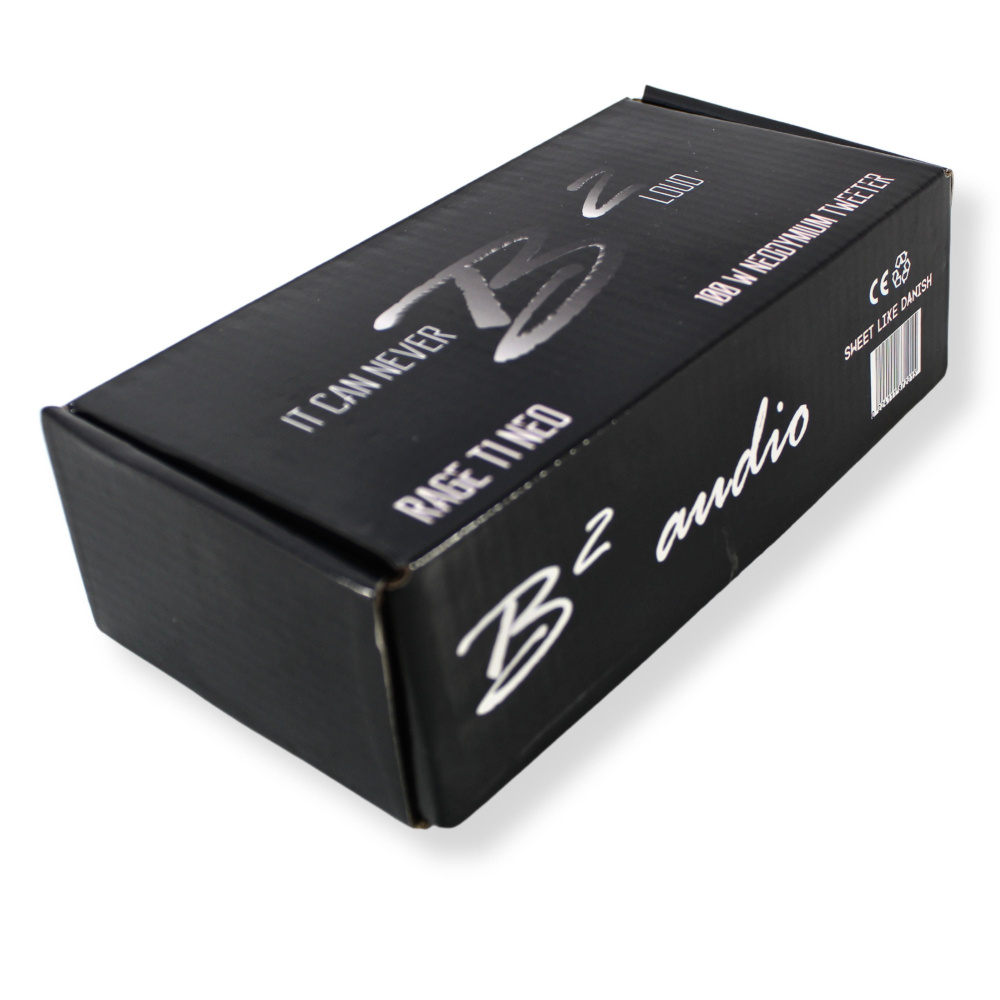 Svart låda med produktinformation för B² Audio RAGE T1 NEO horndiskant.