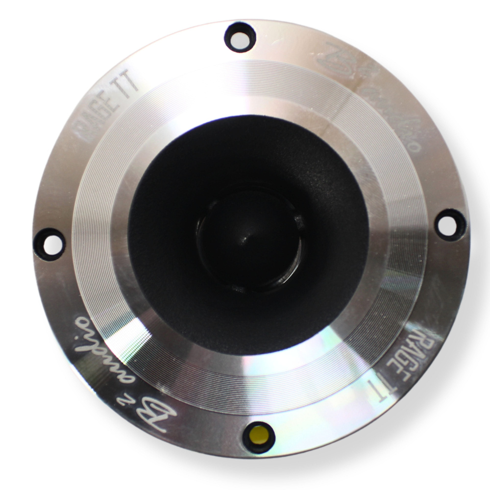 Högtalarelement med en metallisk ram och konisk mittdel.