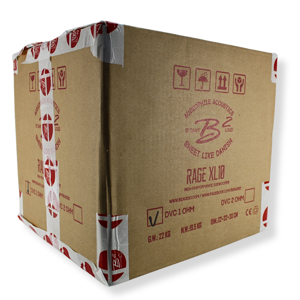 En kartong med B² Audio RAGE XL10D2, 10\