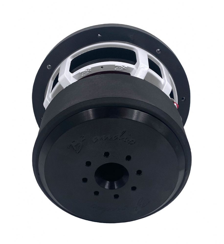 Ett 8-tums baselement med svart gummi och vit ram.