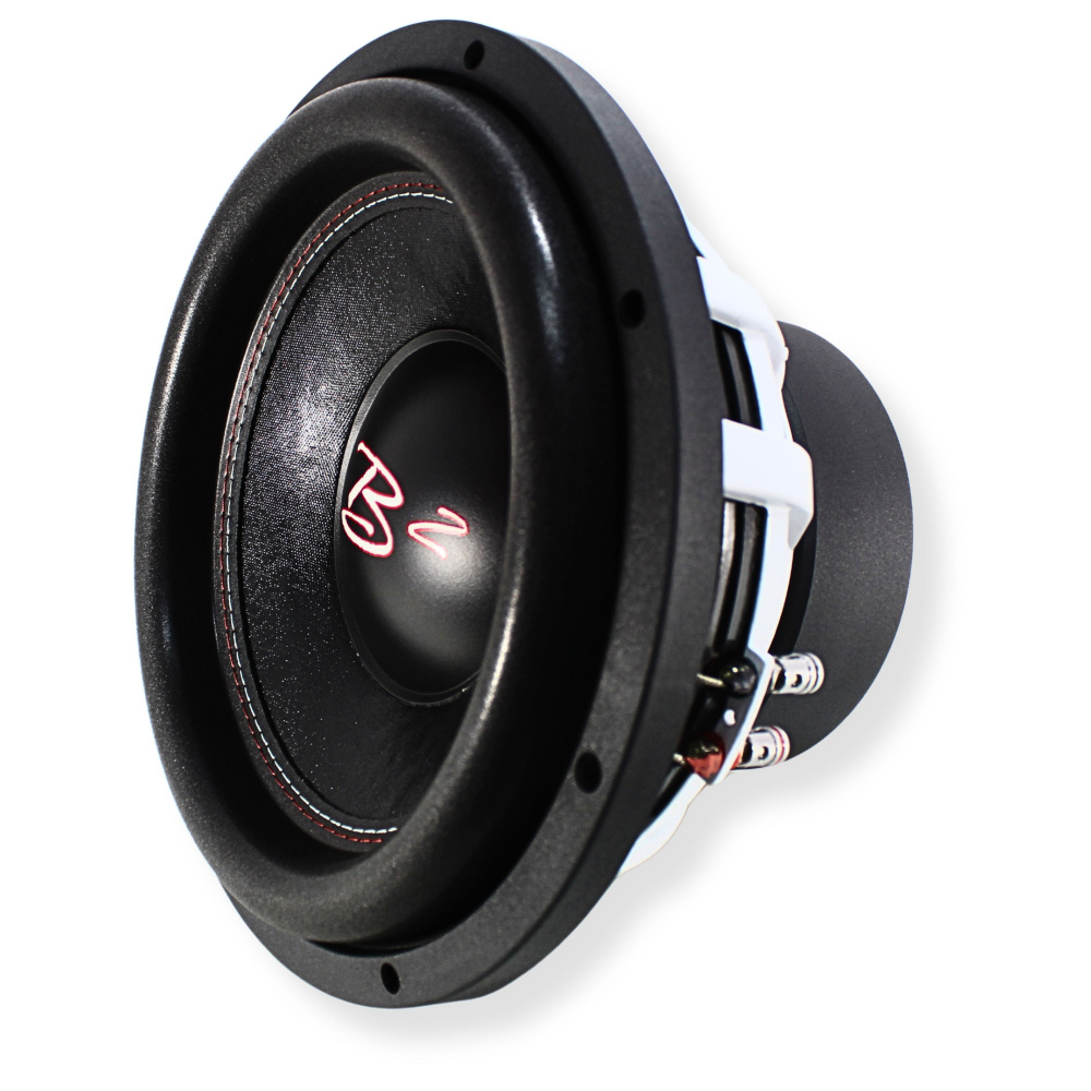 En 12-tums subwoofer med en svart och vit design.