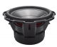 Rockford Fosgate Punch P3D412 En rund subwoofer med svart ram och röd inredning.
