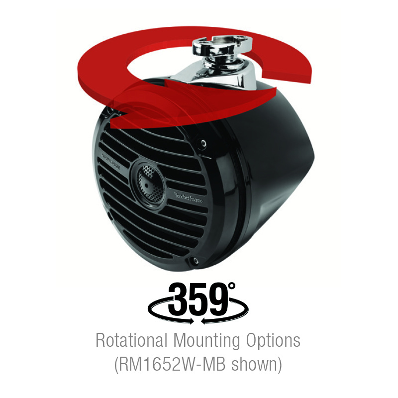 Högtalare med roterande monteringsalternativ, svart design.