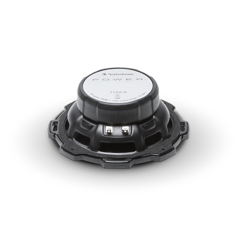 Högtalare med svart element och etikett som visar modell och varumärke.