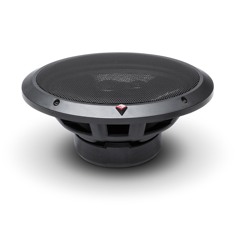 En rund högtalare med svart galler och fäste, designad för bilaudio.