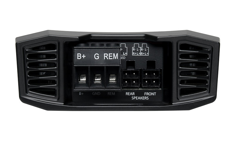 Förstärkarens anslutningar och kontakter för ljudsystem.