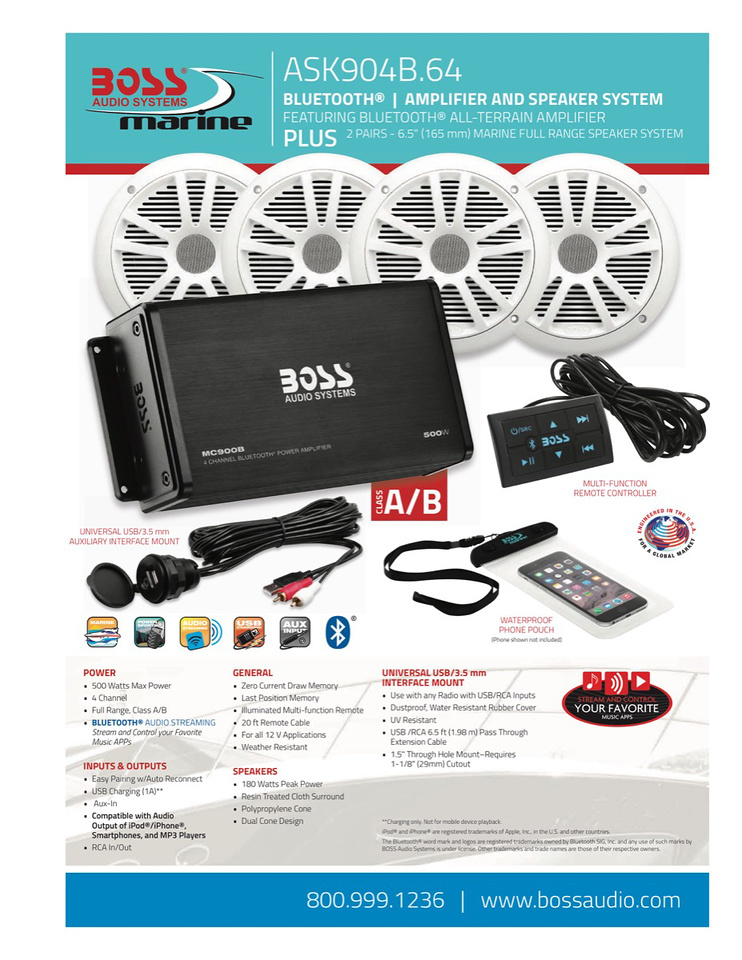 Marinpaket med förstärkare MC900B och 2 par MR6W högtalare