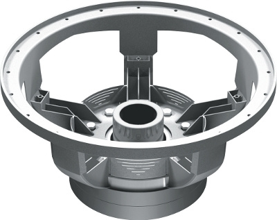 En baskåpa med detaljer för ljudsystem.