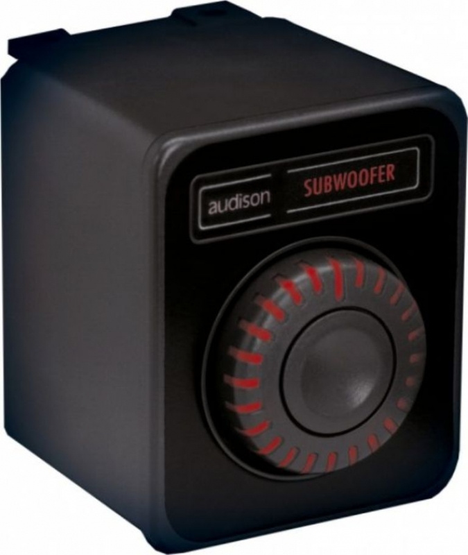 Fjärrkontroll för subbas med stor ratt och LED-indikator.