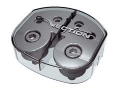 Anslutningsterminal för kondensator, transparent och kompakt design.