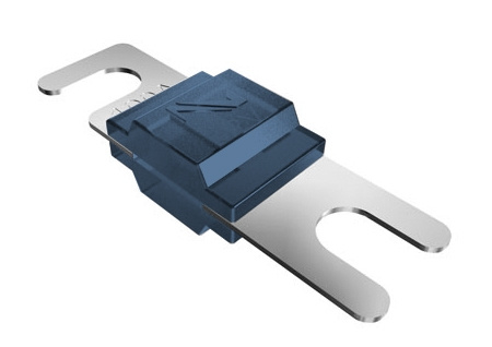 Två AFS-säkringar på en metallplåt, 15A kapacitet.