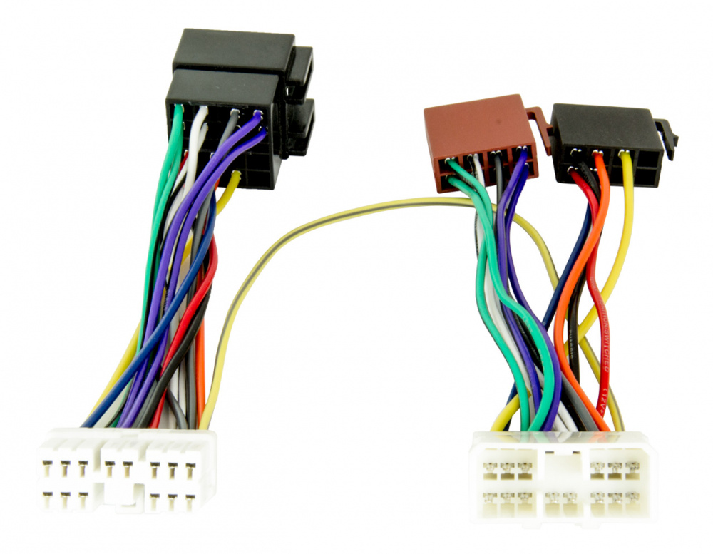 Kopplingsadapter med flera färgkodade kablar för elektrisk anslutning.