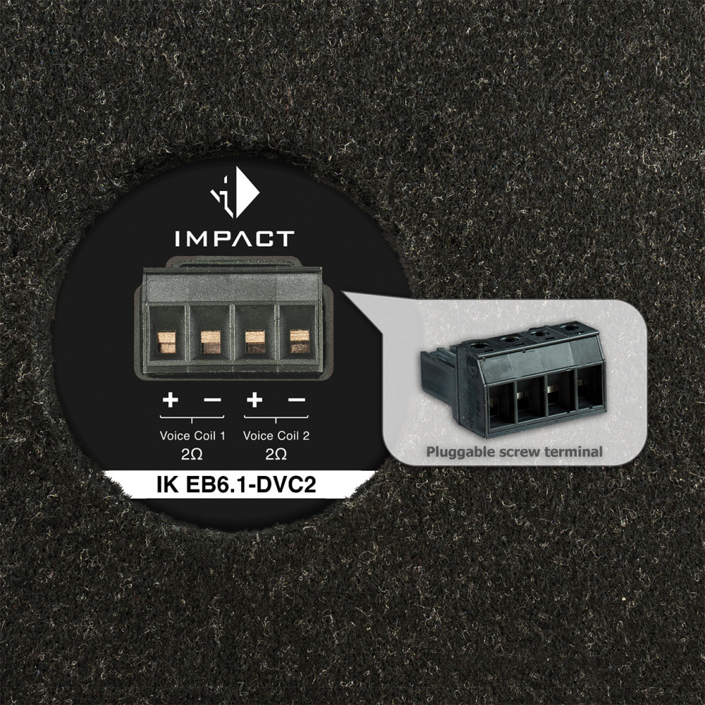 Bild av en portad baslåda med anslutning för två röstspolar.