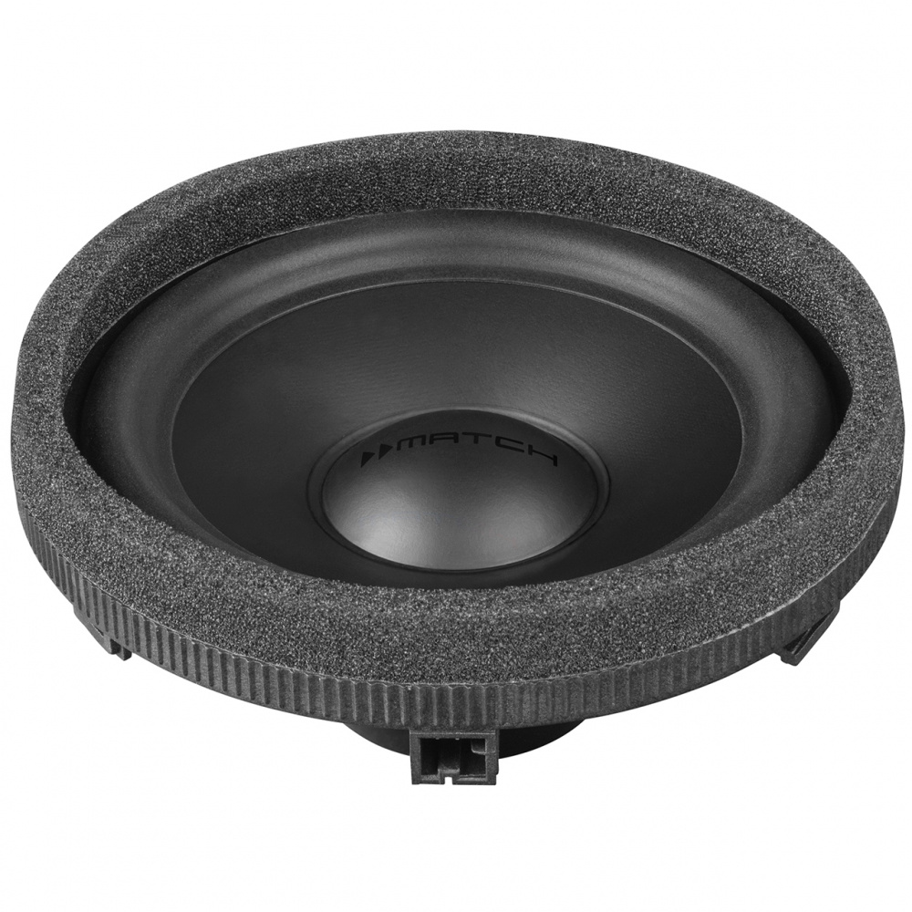 Högtalare med en svart membran och grå kant, designad för Mercedes.