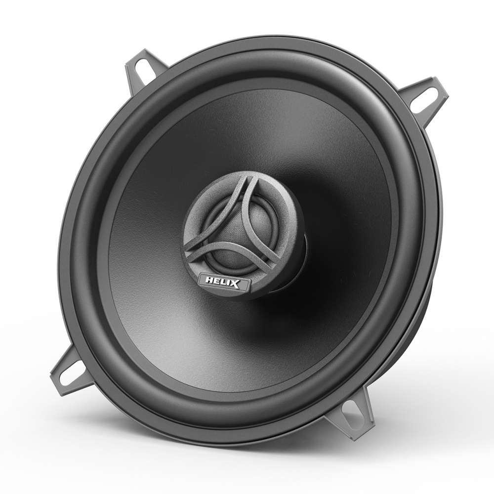 Koaxialhögtalare med svart design och trepunktslogotyp från Helix.