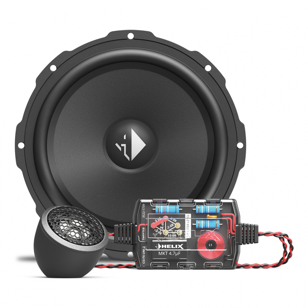 Ett 6.5 tums högtalarsystem med diskant och delningsfilter.