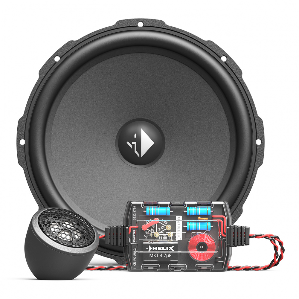 Ett kitsystem med 8 tums subwoofer och högtalardelning.