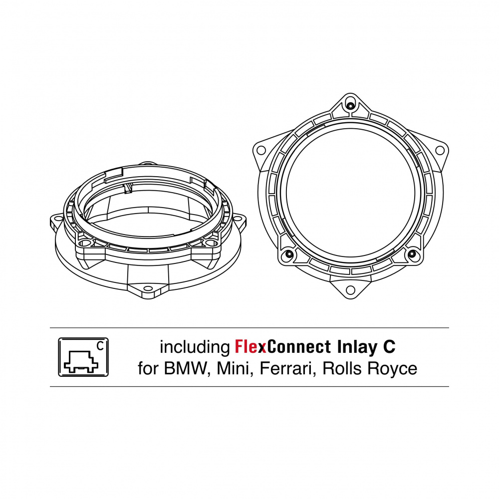 En teknisk illustration av FlexMount för BMW, Mini, Ferrari och Rolls Royce.