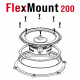 Helix Compose CFMK200 POR.1 FlexMount (FDM) till Porsche En isometrisk skiss av FlexMount 200 med delar och skruvar.