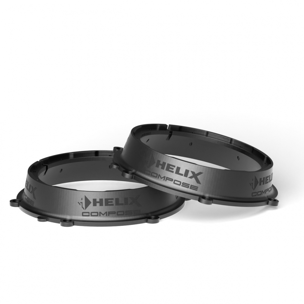 Två flexibla monteringsringar för Porsche, märkta med Helix Compose.