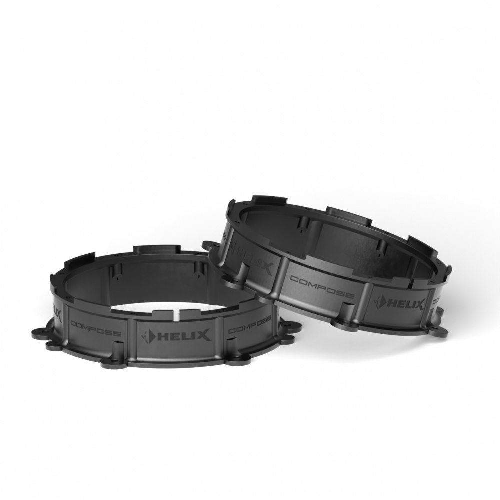 Två svarta fälgar med Helix-logotyp för Porsche.