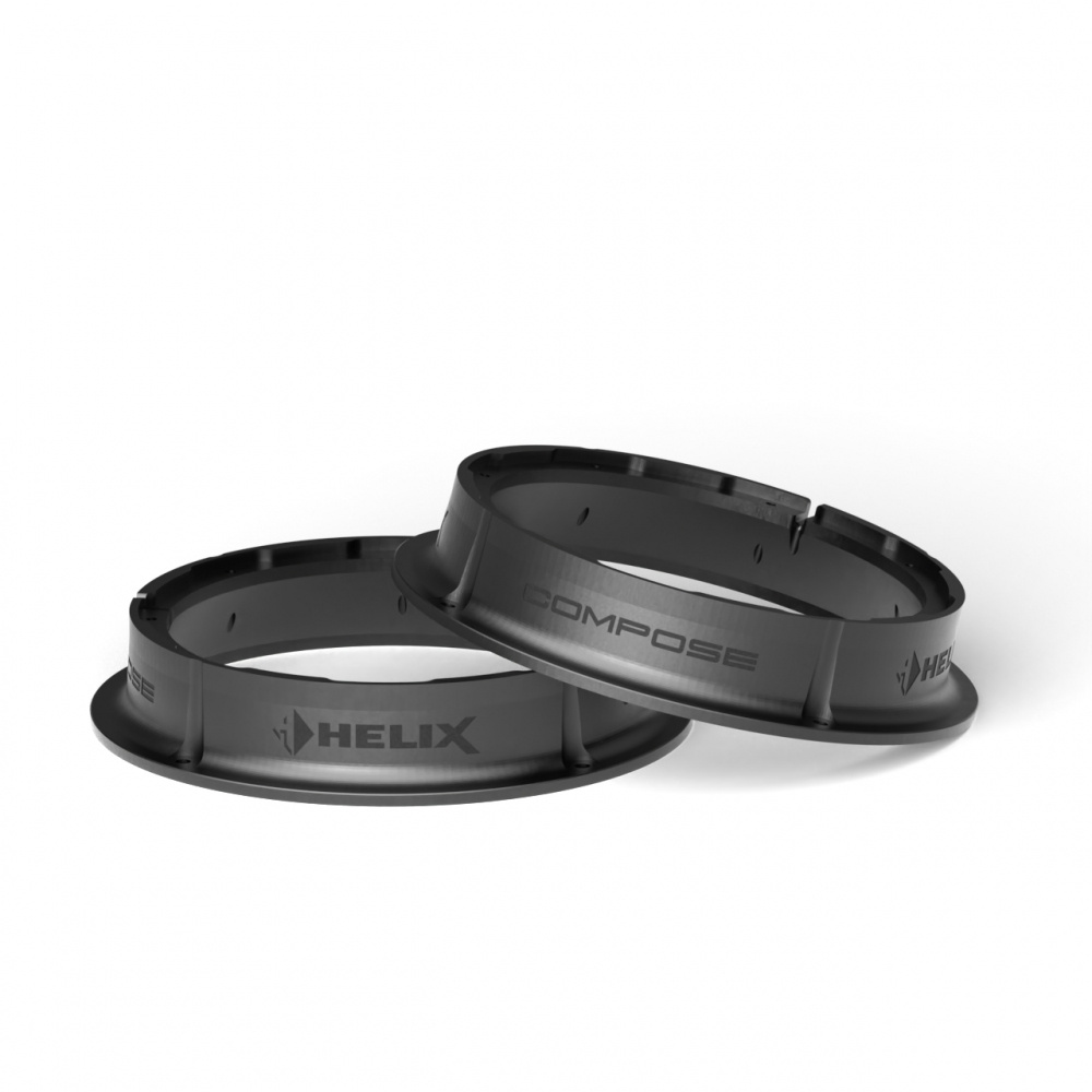 Två svarta FlexMount-adaptrar för Audi, märkta med Helix Compose-logotyp.