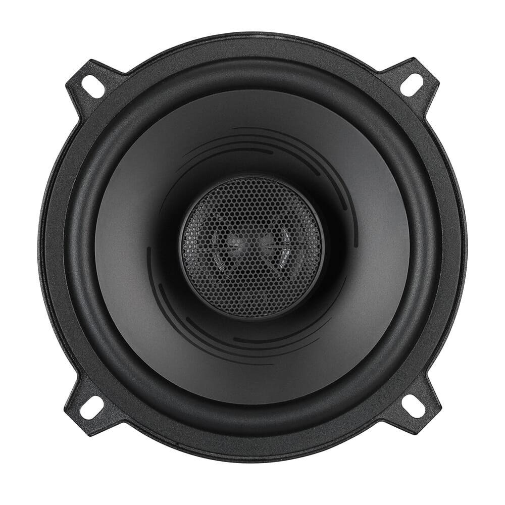 Koaxialhögtalare med en 5.25-tums bas och diskant i mitten. Enkel design.