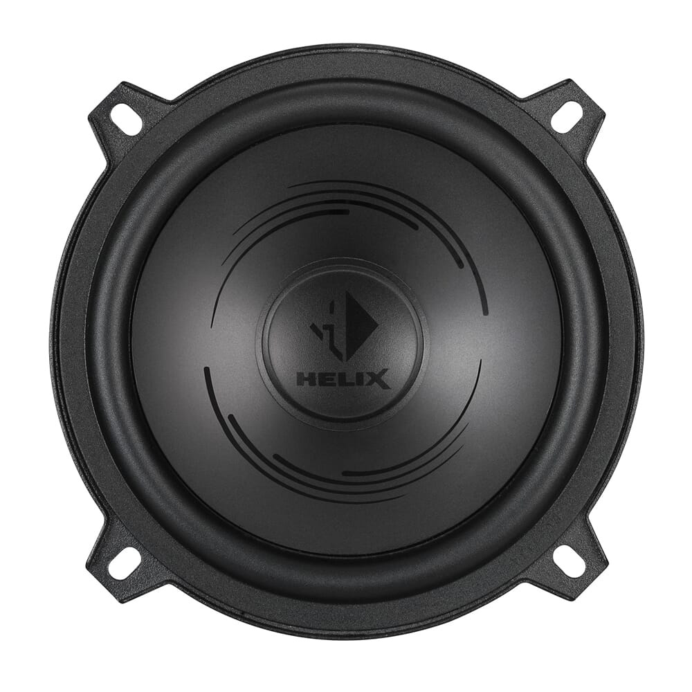 Svart 5.25 tums högtalare med Helix-logotyp och rund design.