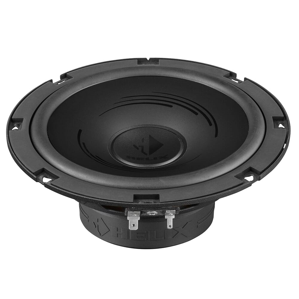 En svart högtalare med en rund kon och fäste, modell Helix PF K165.2.