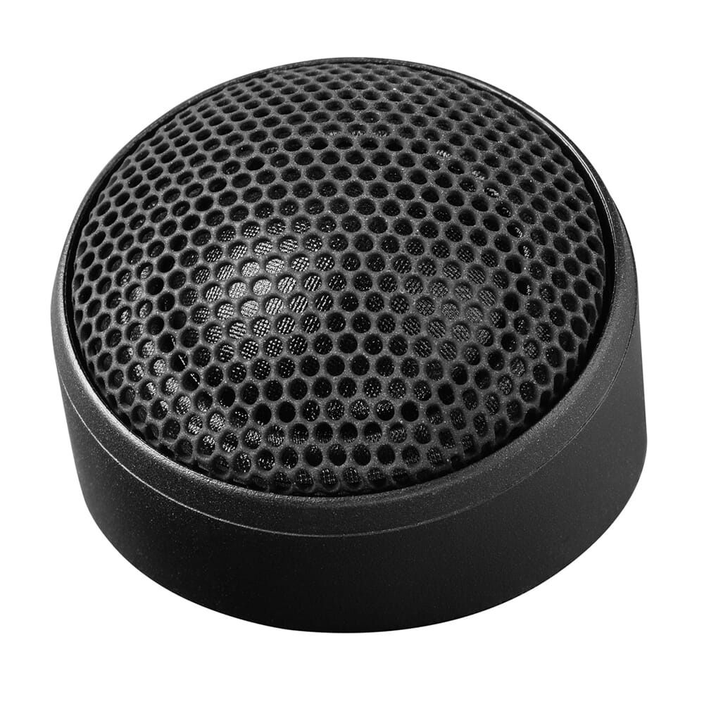 Högtalare med rund form och nätgaller, del av ett kitsystem.