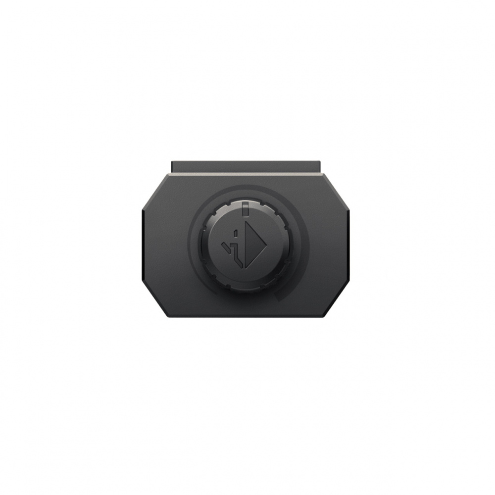 En svart fjärrkontroll med en vridknapp.