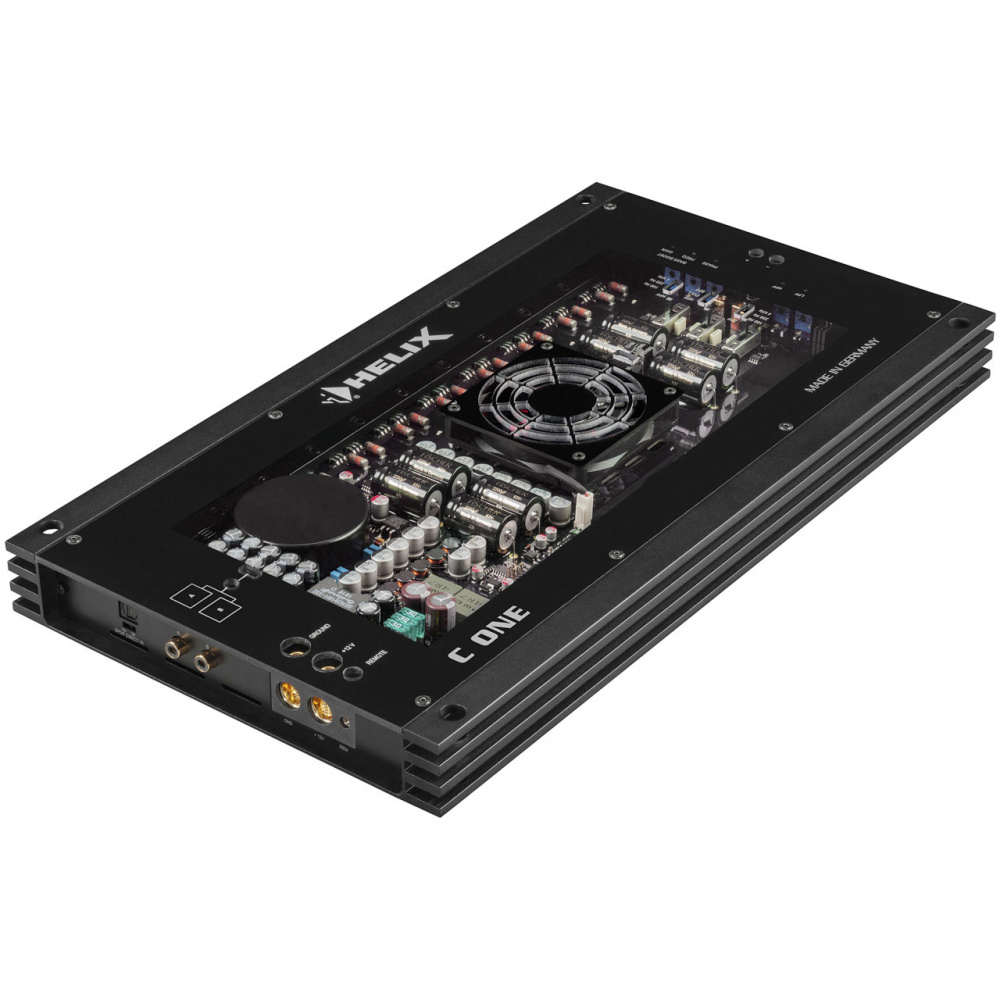 Optisk adapter med svart chassi och komplex elektronik.