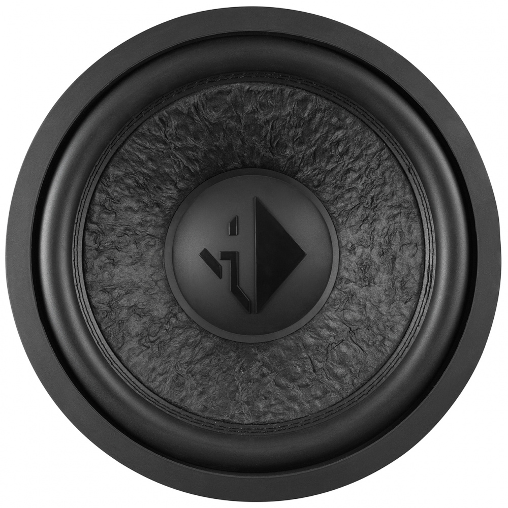 En 12-tums bashögtalare med svart design och snygg finish.