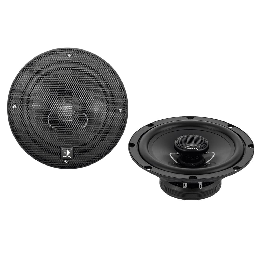 Koaxialhögtalare med svart nät och centralt element, 6,5 tum.