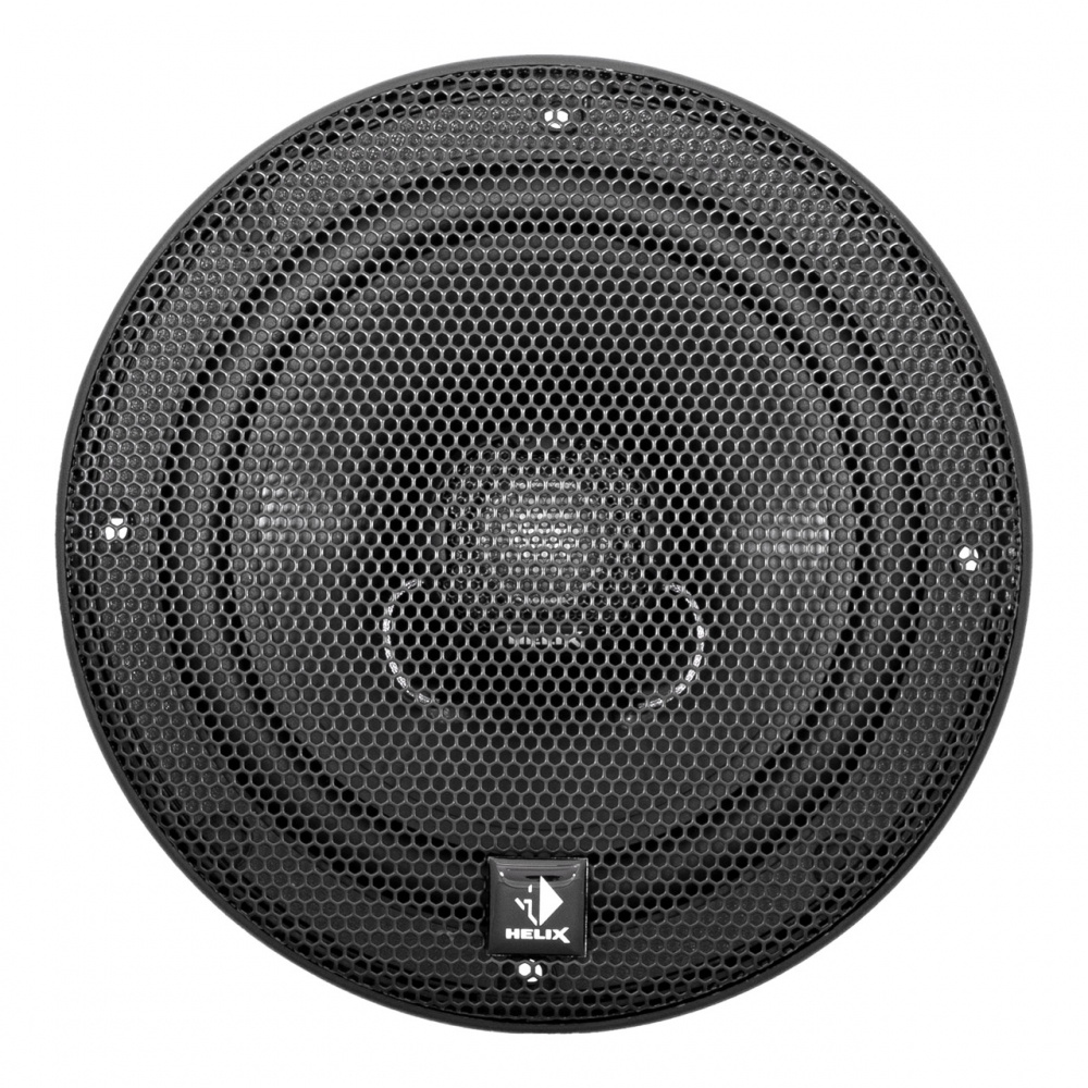 En rund koaxialhögtalare med svart grill och centralt element.