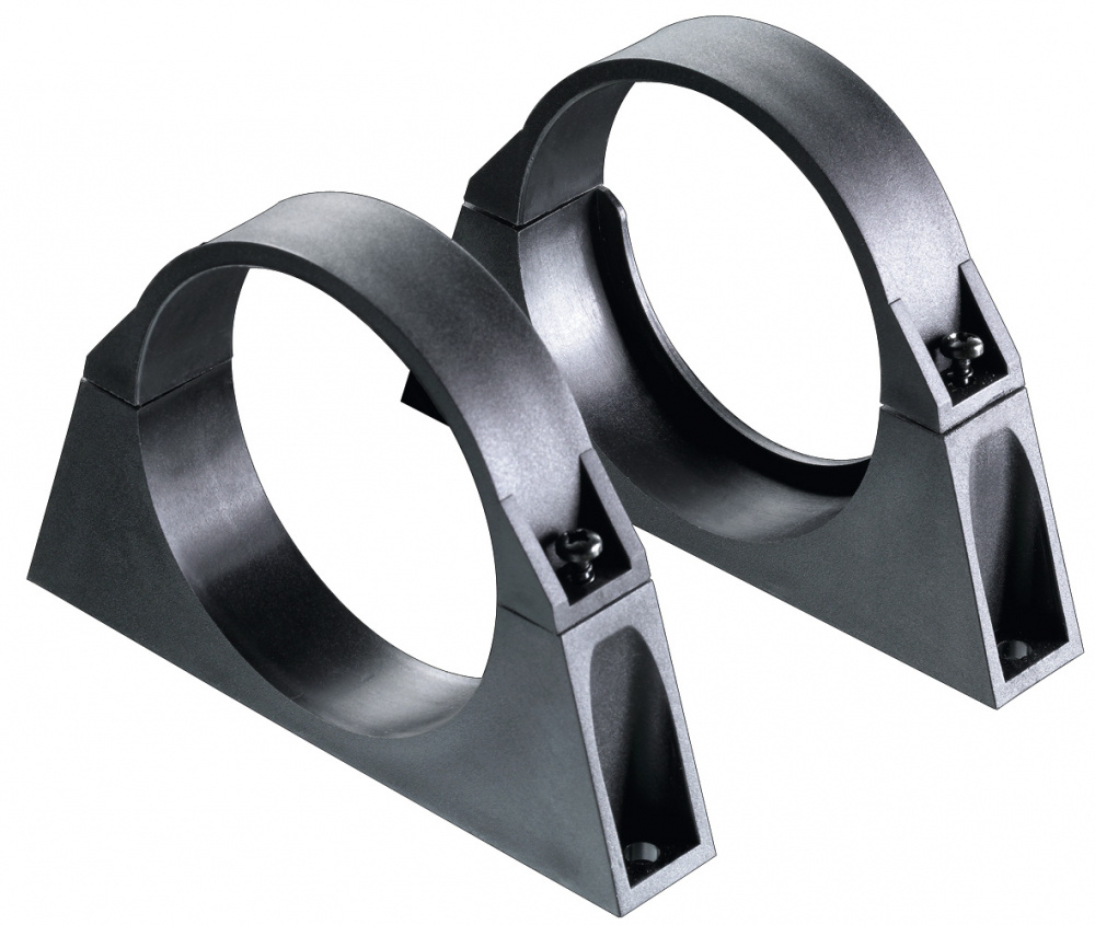 Fäste för strömkondensatorer, 90 mm, i svart plast.