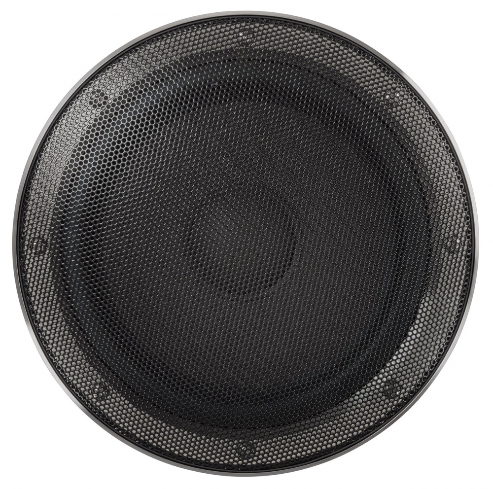 En svart 6.5 tums midbas med nätgaller.