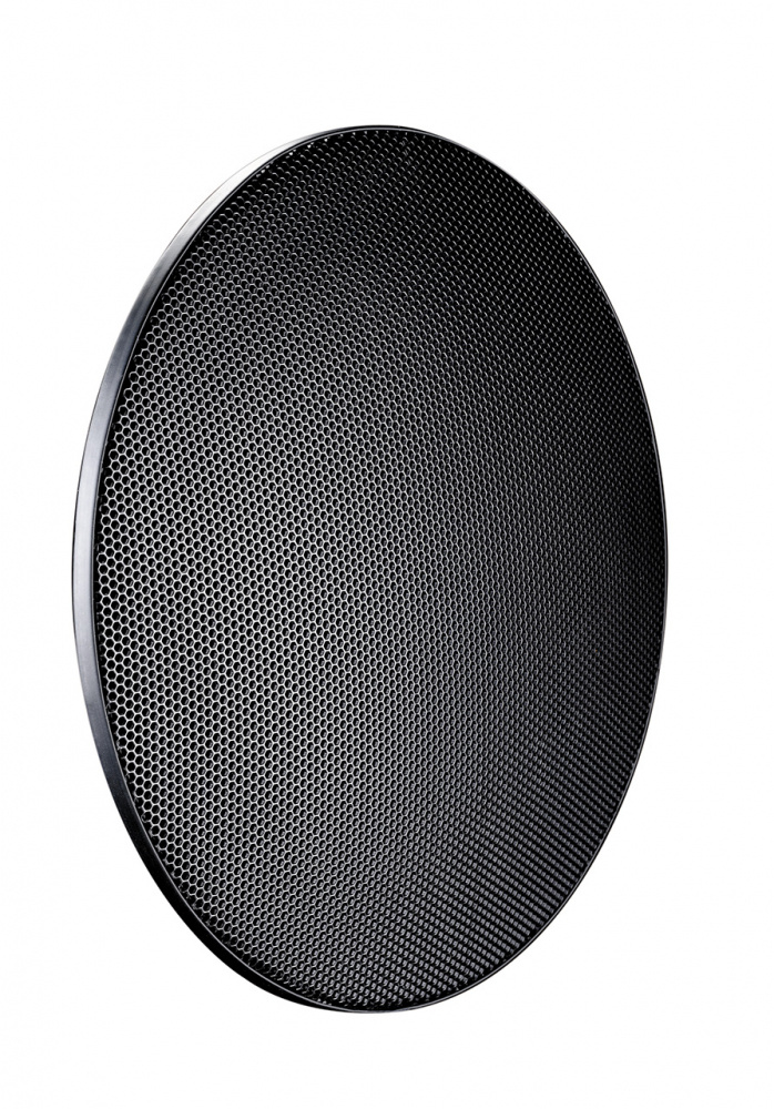 Monteringsring i rostfritt stål, rund med nätmönster.