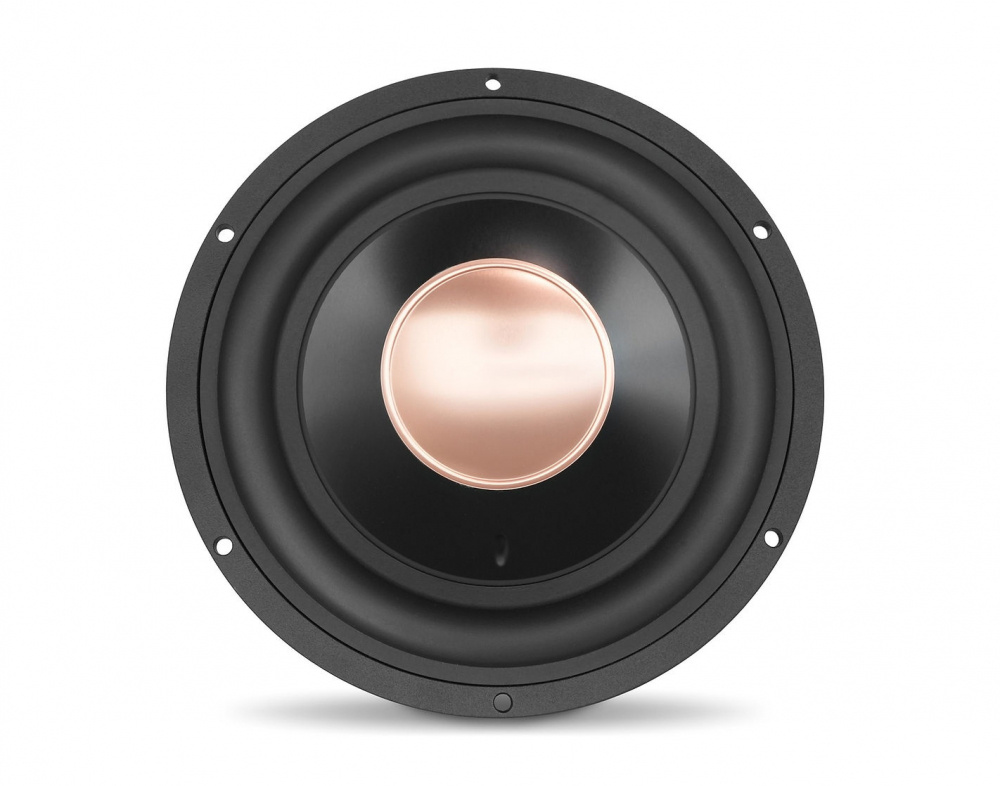 En svart högtalarkon med kopparfärgad mittkopp.