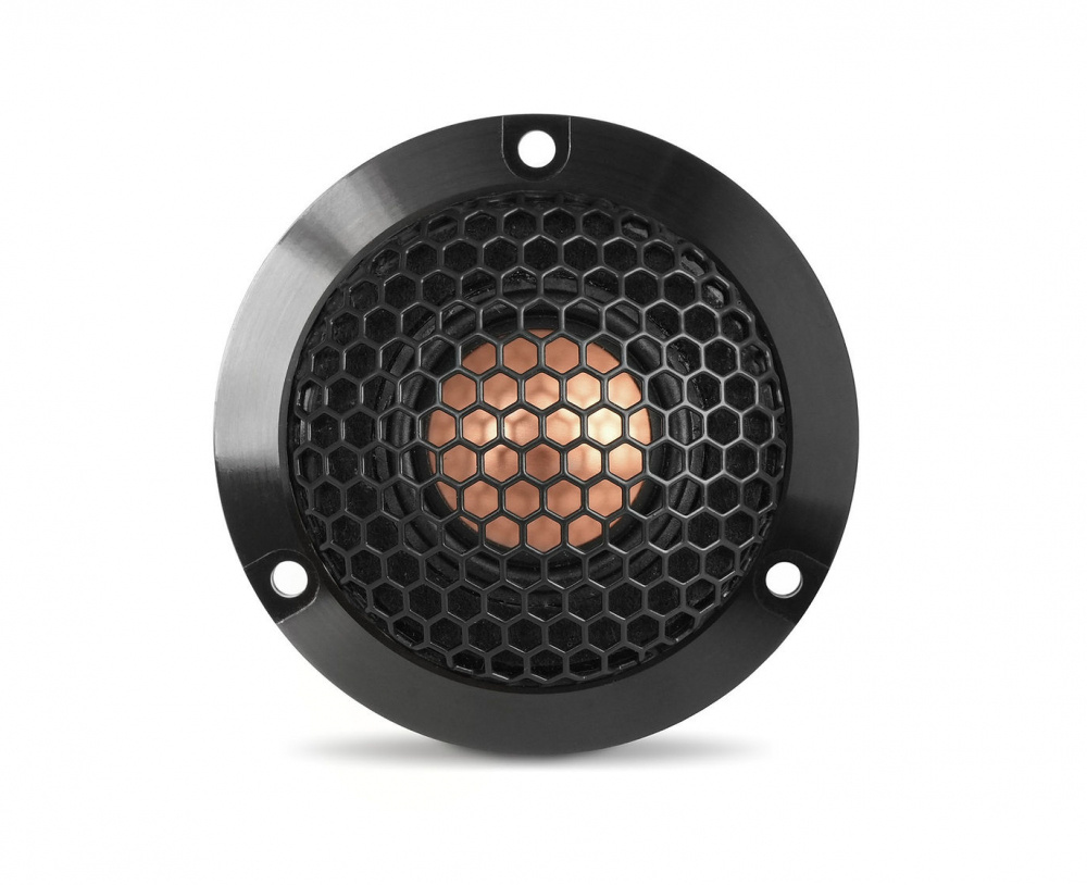 Högtalare med svart galler och kopparfärgad mittdel. 2-vägs system.