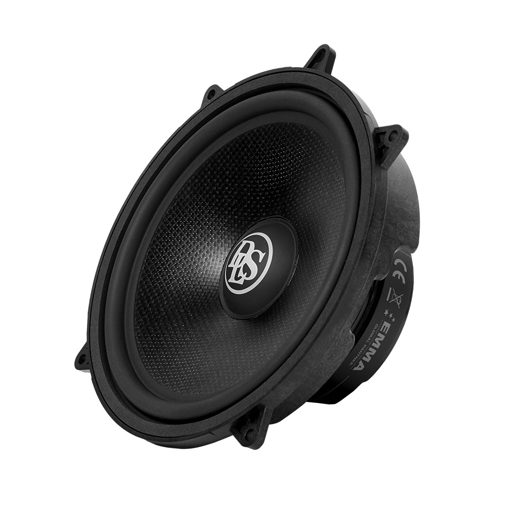 En rund högtalare med svart front och grå kon, anpassad för Mercedes Sprinter.