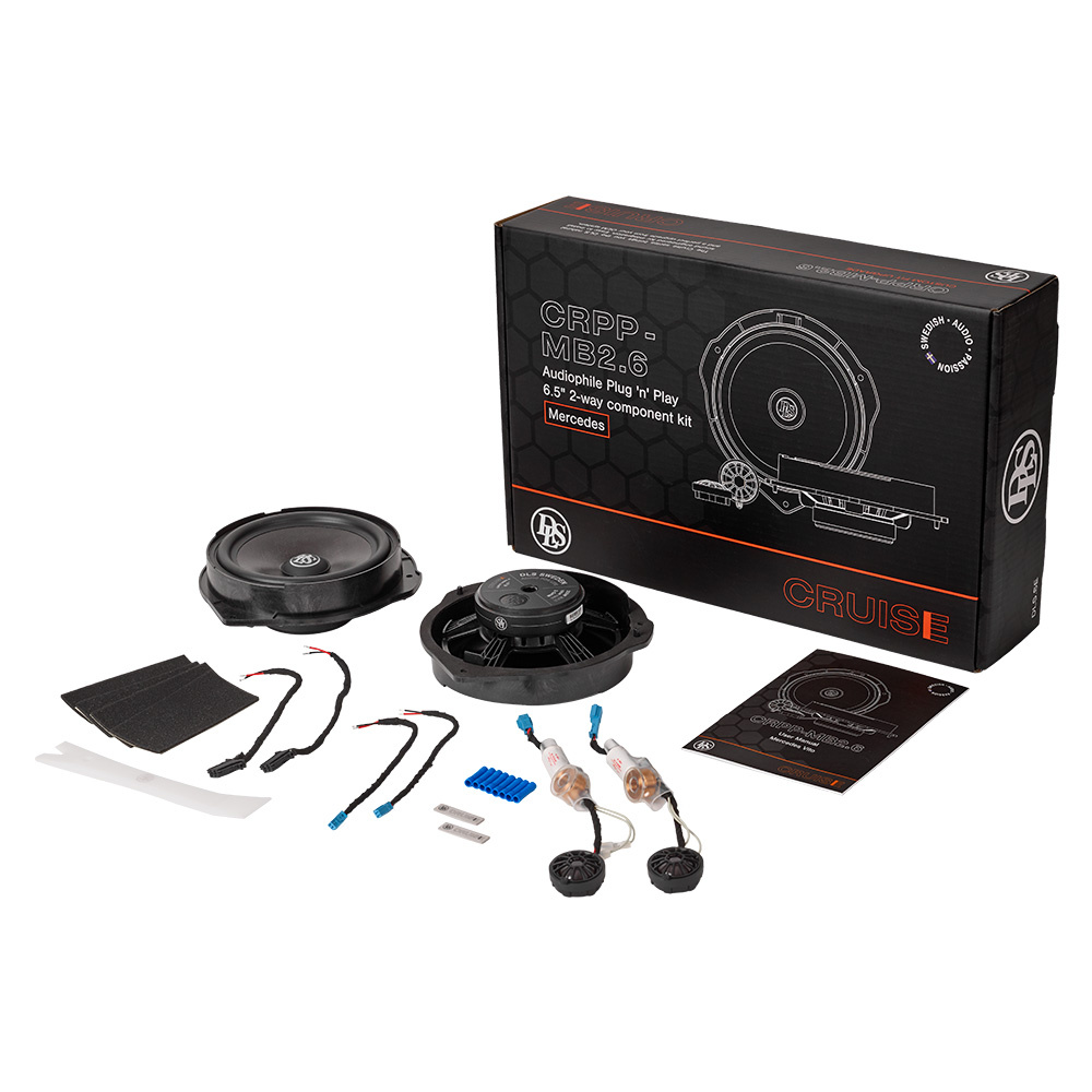 En låda med ljudsystemkomponenter för Mercedes Vito/eVito/EQV.